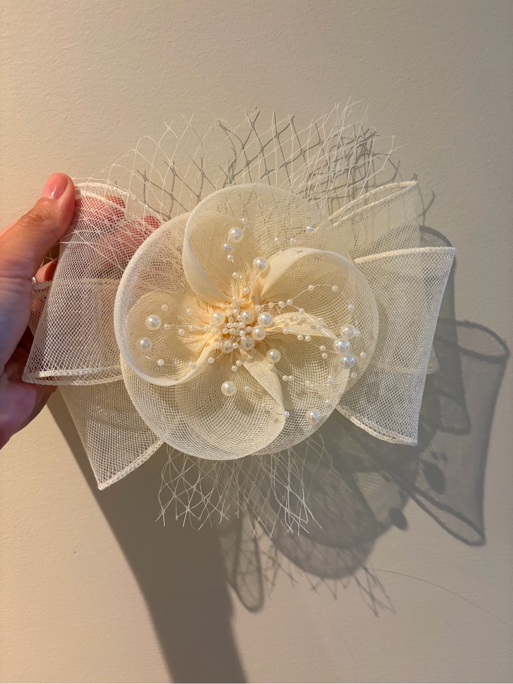 Ivory Floral Pearl Mesh Fascinator Headpiece